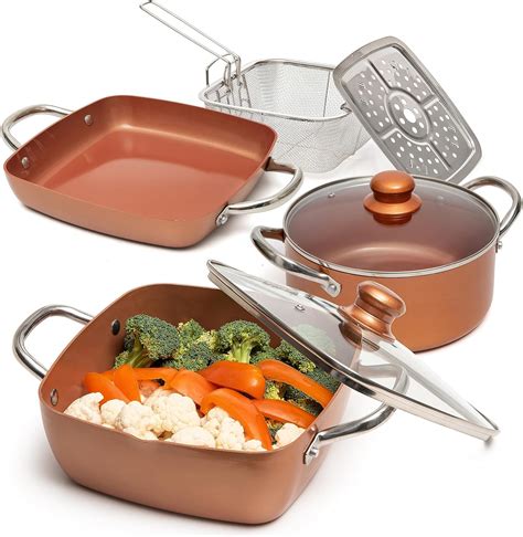 Amazon.com: Moss & Stone 7 Pcs Copper Chef Cookware Non Stick Deep ...