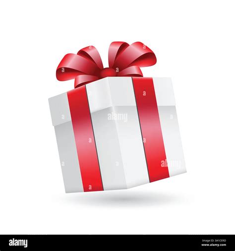 White Gift box red ribbon, birthday package. Vector illustration ...