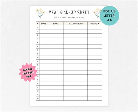 Baby Shower Food Sign Up Template