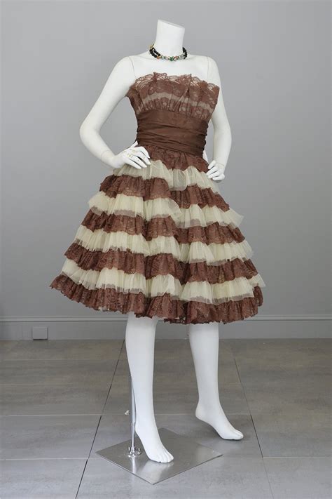Betsey Johnson 50s Style Brown Tiered Lace Party Prom Pinup Dress ...