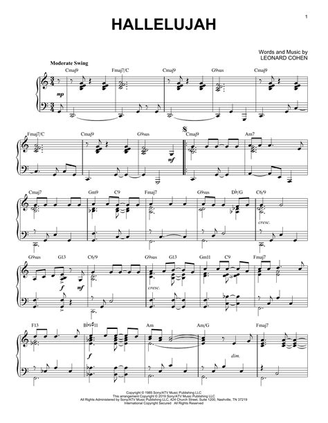 Leonard Cohen 'Hallelujah [Jazz version]' Sheet Music & Chords ...