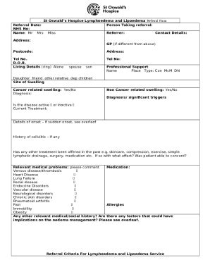 Lymphedema referral Doc Template | pdfFiller