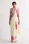 Buy Ivory Cotton Linen Print Floral Hand Drawn Pattern Saree For Women ...