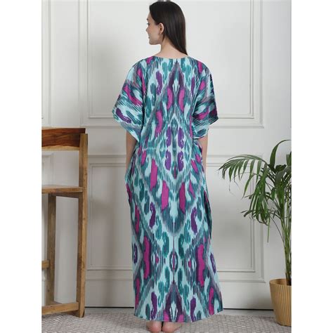 Buy Secret Wish Abstract Print Green Cotton Kaftan Nighty Online