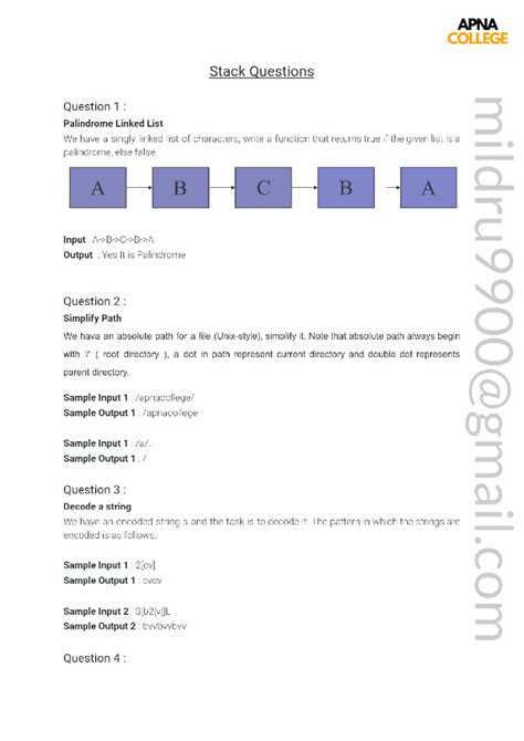 Practice Questions - APNA COLLEGE Stack Questions Question 1 ...