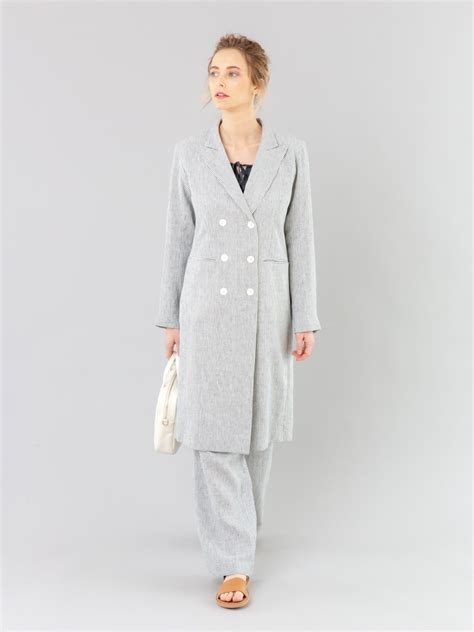 blue striped linen coat dress