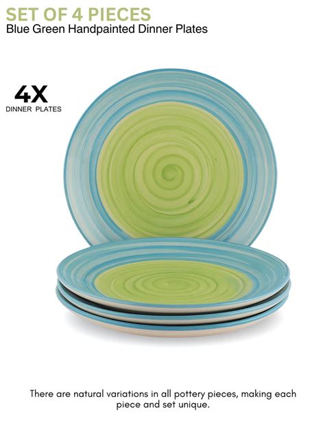 VarEesha Ananda Blue Green Ceramic Dinner/ Full Plates Set of Four