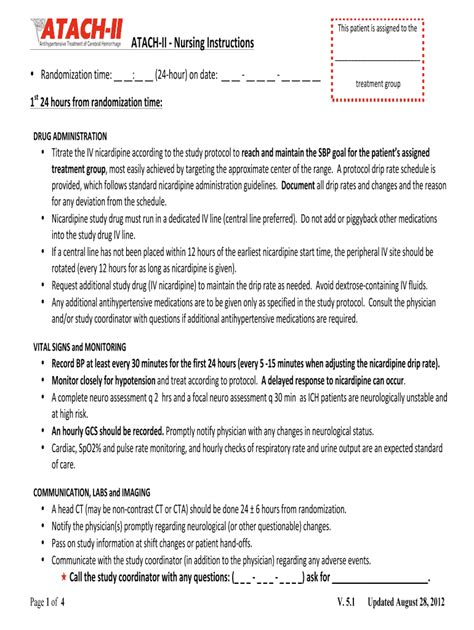 Fillable Online emergencymedicine pitt ATACH-II - Nursing Instructions ...