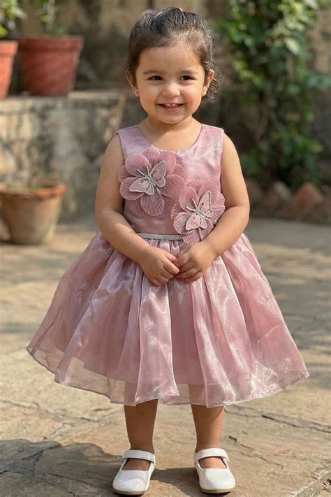 Baby Pink Butterfly Appliqué Party Wear Frock For Girls – Lagorii Kids