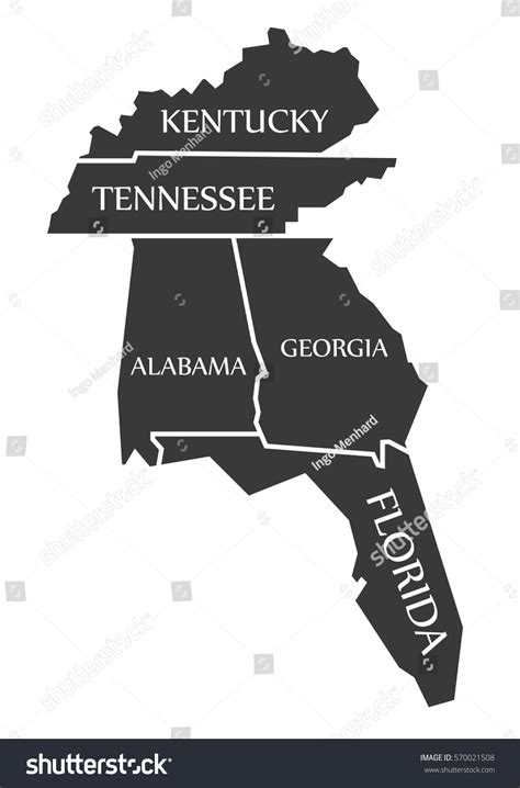 Kentucky Tennessee Alabama Georgia Florida Map Stock Vector (Royalty ...