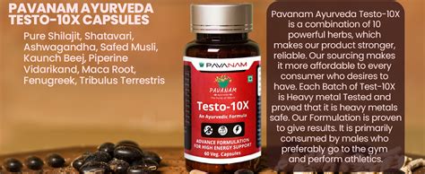 Pavanam Ayurveda Testo 10X For Men With 15 Natural Herbs, Pure ...