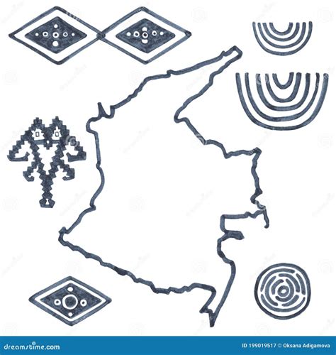 Ethnic Colombian Ornament and Country Map. Isolated on a White ...