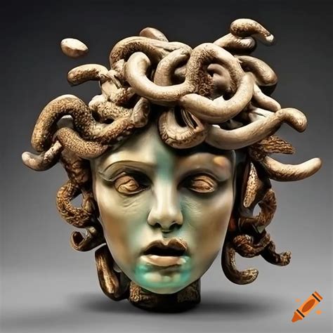 Art deco sculpture of a Medusa head on Craiyon