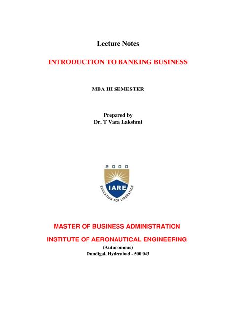 Introduction to Banking notes MBA - Lecture Notes INTRODUCTION TO ...