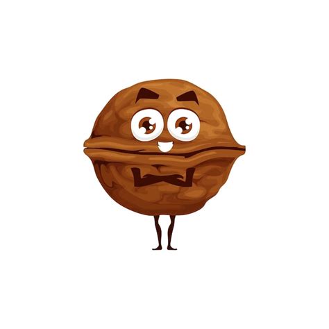 Cartoon funny walnut nut character with face smile vector food emoticon ...