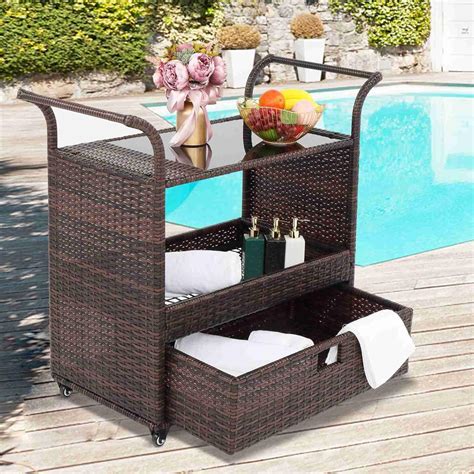 Buy FRITHJILL Outdoor Rolling Wicker Bar Cart, Patio Serving Counter ...
