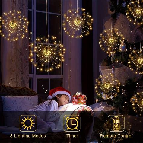 1/2 Pcs Firework Lights 200 LED Copper Wire Starburst Light, 8 Modes ...