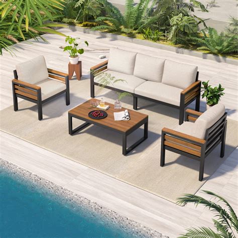 4-Piece Modular Outdoor Patio Furniture Set with Removable Cushions ...