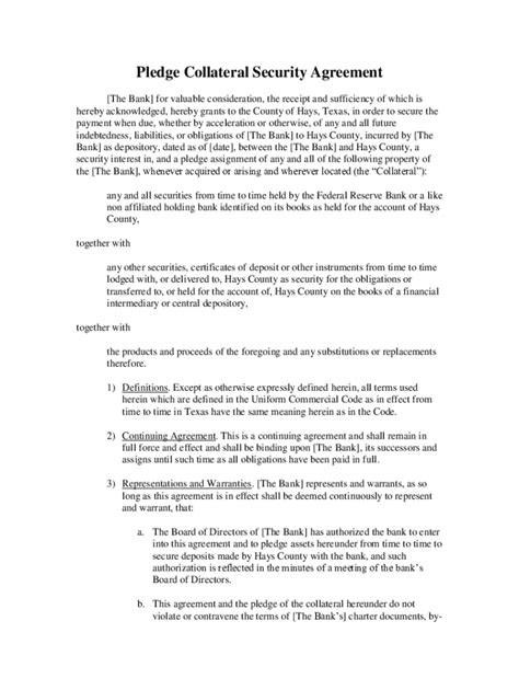 Fillable Online Pledge Collateral Security Agreement Fax Email Print ...