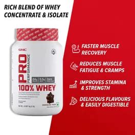 GNC PRO Performance 100% Whey Chocolate Fudge Flavour Powder, 0.907 kg ...