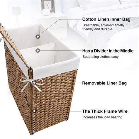 GREENSTELL Laundry Hamper with Wheels & 2 Removable Liner Bags, 90L ...