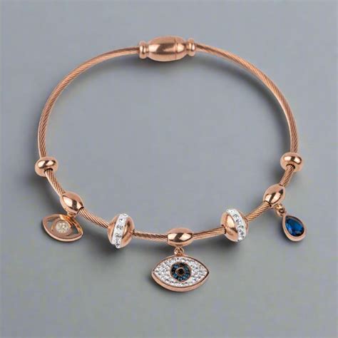 Rose Gold Evil Eye Bracelet Cuff - Mesmerize India
