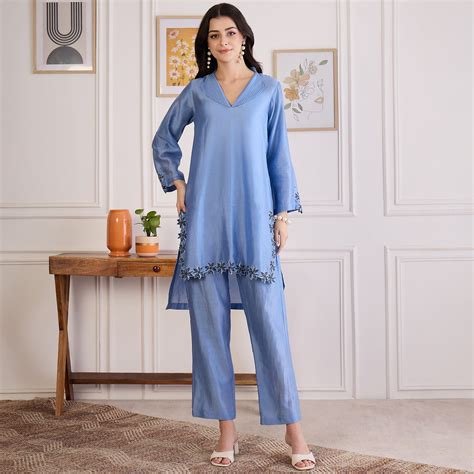 Sky Blue Floral Cutwork Embroidered Set – First Resort by Ramola Bachchan