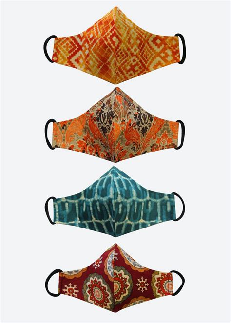 Get Orange, Blue And Red Printed Reusable Cotton Masks- Pack of 4 at ...