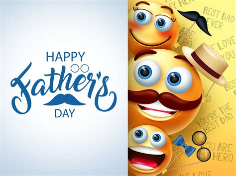 Father's day emoji vector template design. Happy father's day text in white empty space with 3d ...