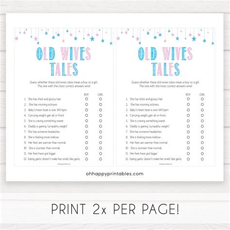 Old Wives Tales Game - Gender Reveal Printable Baby Games ...