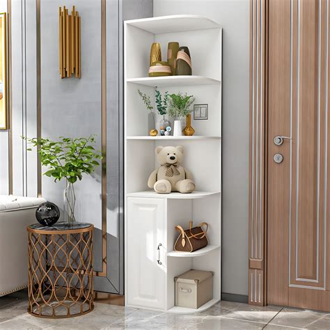 White Wood Corner Accent Cabinet with One Cabinet, Interior Shelf, and ...