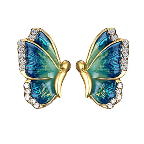Yellow Chimes Elegant Gold Plated Blue Butterfly Crystal Stud ...