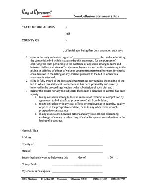 Fillable Online Non-Collusion Statement (Bid) Fax Email Print - pdfFiller
