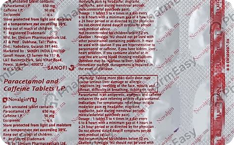 Novalgin Nu Strip Of 10 Tablet: Uses, Side Effects, Price & Dosage ...