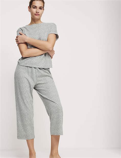 Buy Cotton Rich Printed Cropped Pyjama Set at Marks & Spencer