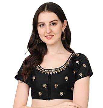 Pujia Mills Women's Phantom Silk Floral Half Sleeve Saree Blouse ...