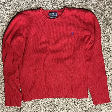 Soft red polo sweater with blue horse Size M/L - Depop