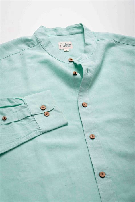 Mint Green · Mandarin Collar Shirt - Earthy Route