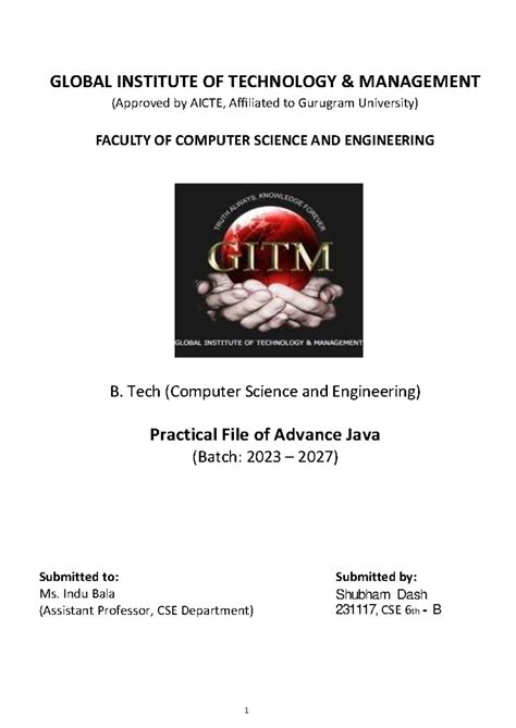 Practical File of Advanced Java (CSE 2023-2027) - Studocu