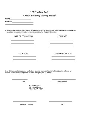 Fillable Online ATI Trucking LLC Annual Review of Driving Record Fax ...