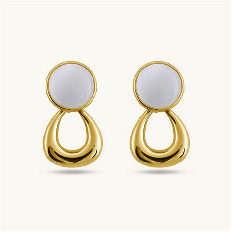 Statement White Stone Golden Drop Earrings – PALMONAS