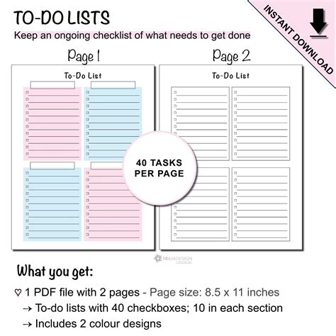 Printable To Do List with 40 checkboxes | Etsy