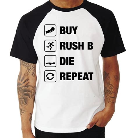 Camiseta Raglan CS GO Buy Rush B Die Repeat Manga Curta no Elo7 ...