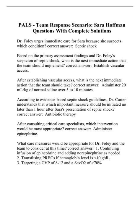 PALS - Team Response Scenario: Sara Hoffman Questions With Complete ...