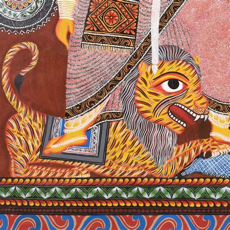 Kalighat Pattachitra Painting Cloth Artwork of Goddess Durga for Wall Decor