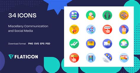 Miscellany Communication and Social Media Icon Pack | Flat | 34 .SVG Icons