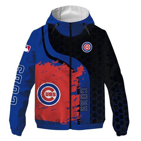 Chicago Cubs Hex Splash Blue Black Windbreaker Jacket
