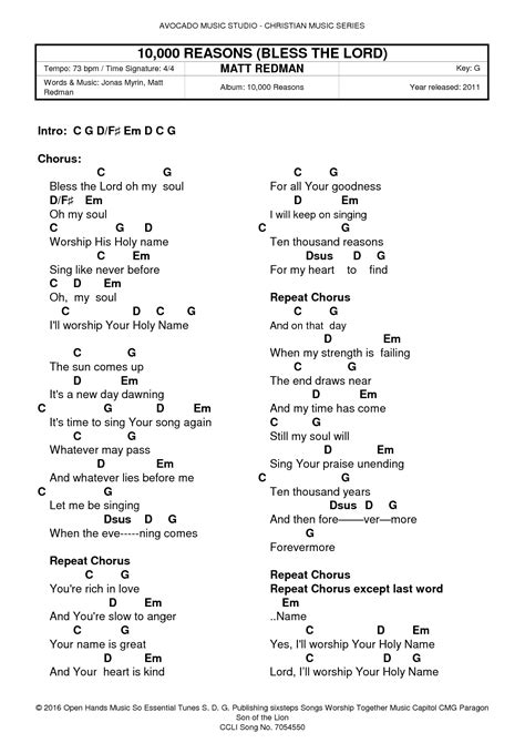 SOLUTION: 10000 Reasons Bless the Lord Matt Redman Lyrics and Chords ...