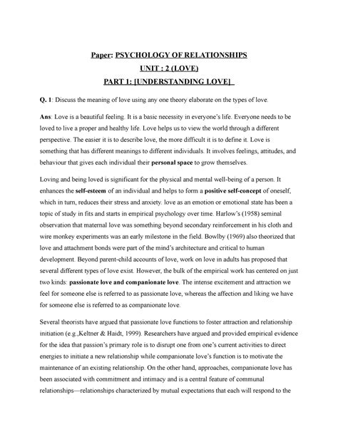 SEC UNIT 2 - describes well - Paper: PSYCHOLOGY OF RELATIONSHIPS UNIT ...