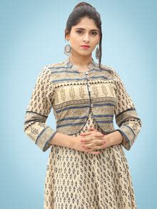 Naaz Dil Ara - Hand Block Printed Long Cotton Panel Dress With Embroid ...
